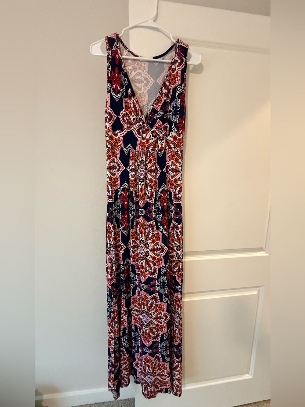 Loveappella Navy Maxi Dress with Red and White Floral Print